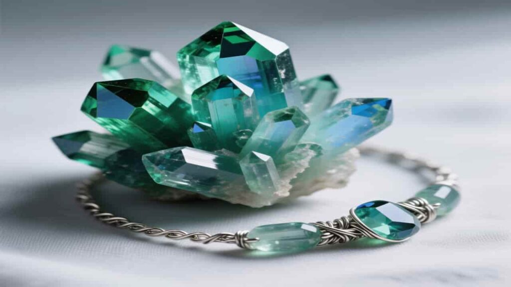 Apatite crystals and Apatite crystal bracelet