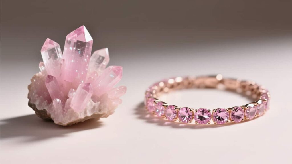Morganite crystals and Morganite crystal bracelet